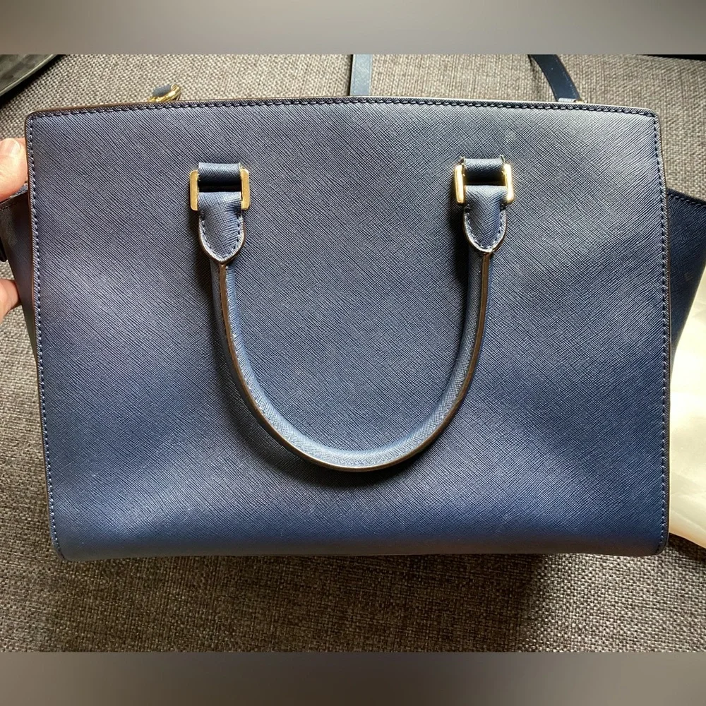 Michael Kors Selma Saffiano Leather Satchel Blue Bag Large Tote Bag & Dust Bag